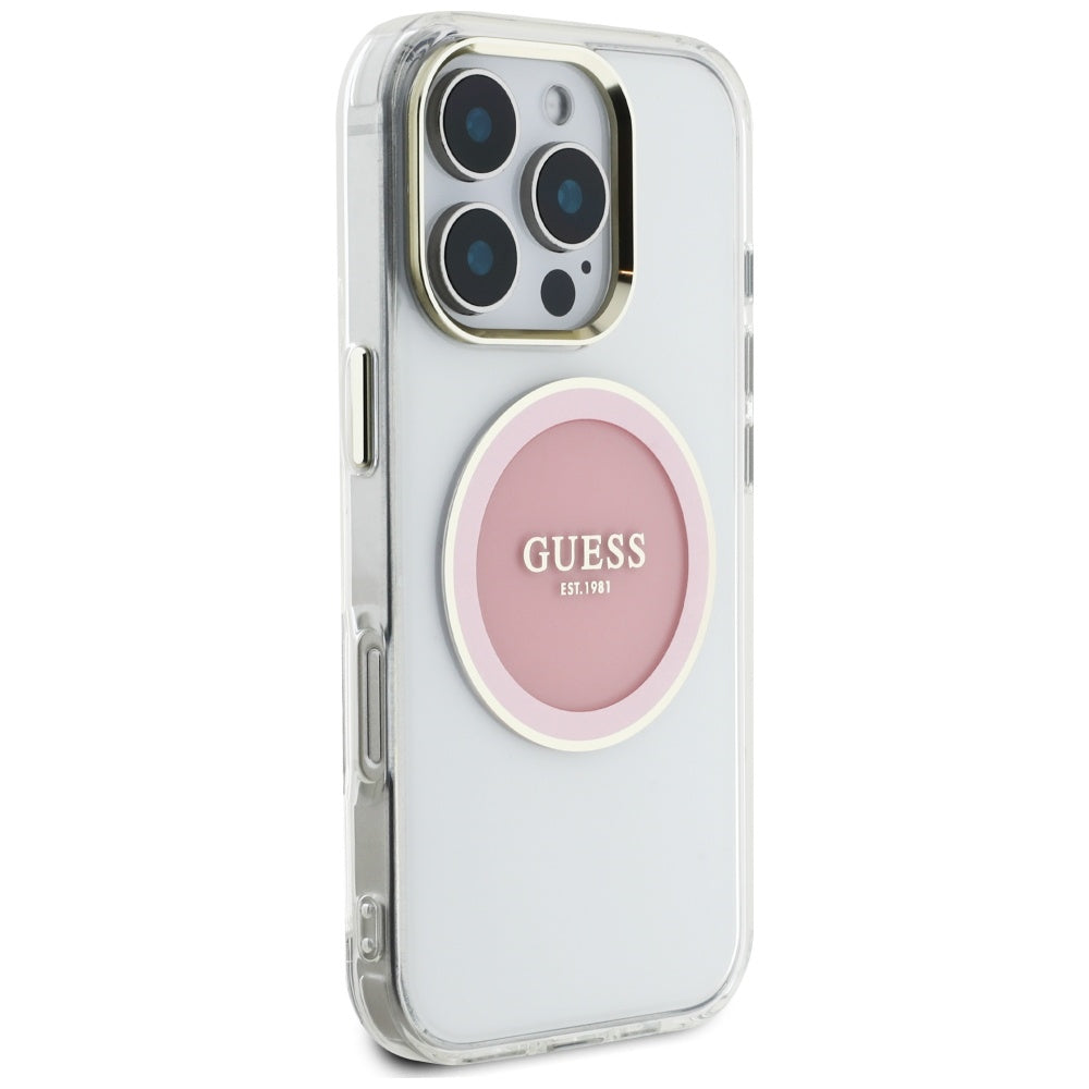 Калъф MagSafe за Apple iPhone 16 Pro, Guess, IML Metal Colored Circle, Розов