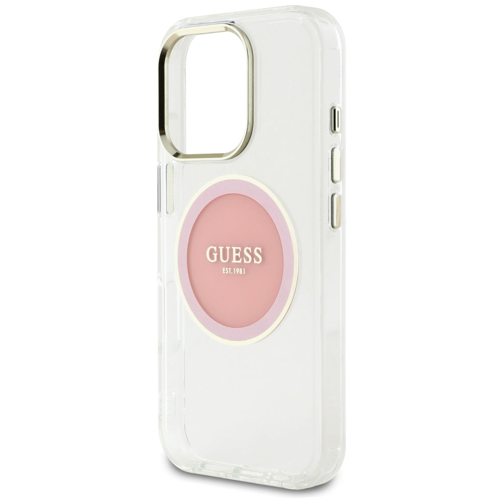 Калъф MagSafe за Apple iPhone 16 Pro, Guess, IML Metal Colored Circle, Розов