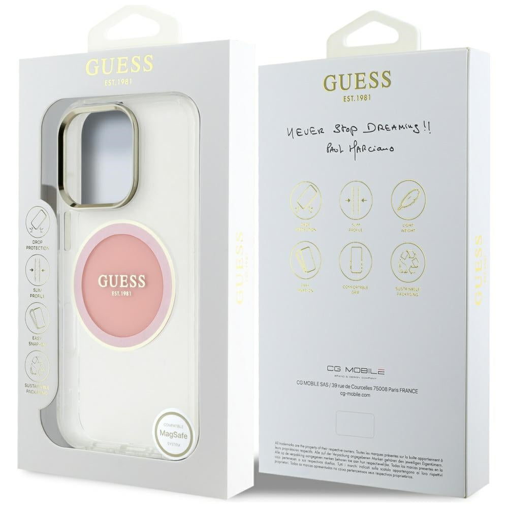 Калъф MagSafe за Apple iPhone 16 Pro, Guess, IML Metal Colored Circle, Розов