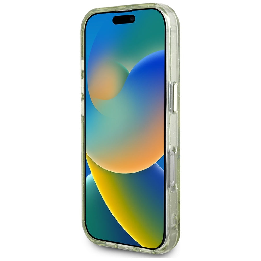 Калъф MagSafe за Apple iPhone 16 Pro, Guess, IML Metal Glitter Flowers Triangle, Зелен