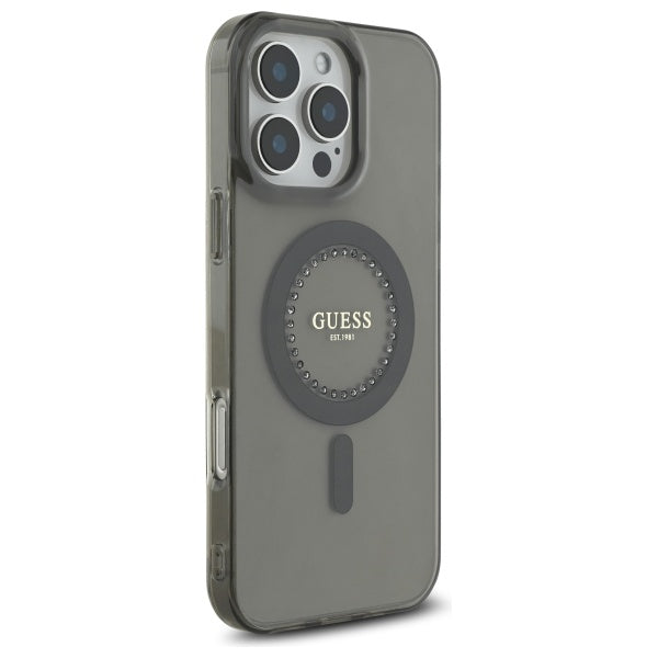 MagSafe Case for Apple iPhone 16 Pro, Guess, IML Rhinestone, Black