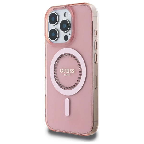 Калъф MagSafe за Apple iPhone 16 Pro, Guess, IML Rhinestone, Розов