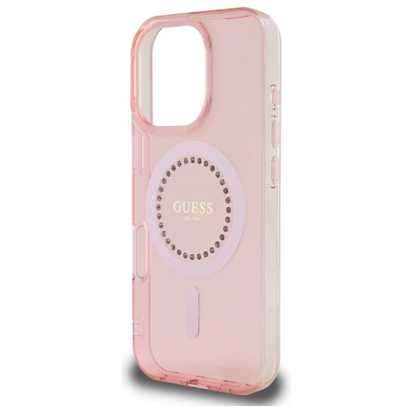 Калъф MagSafe за Apple iPhone 16 Pro, Guess, IML Rhinestone, Розов