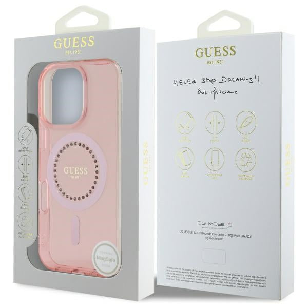 Калъф MagSafe за Apple iPhone 16 Pro, Guess, IML Rhinestone, Розов