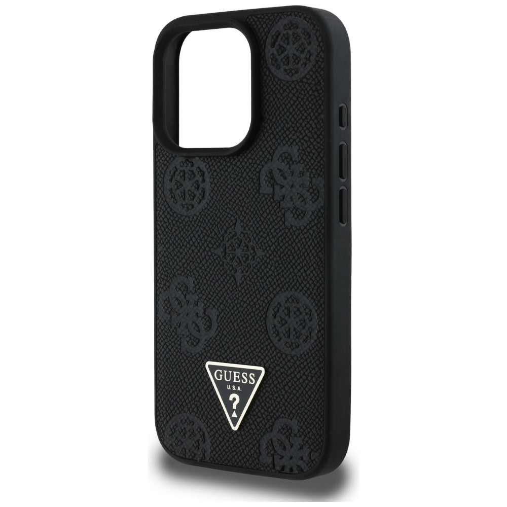 Калъф MagSafe за Apple iPhone 16 Pro, Guess, Peony Grained Hot Stamp Triangle, Черен