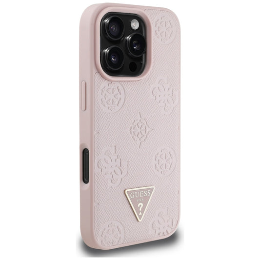 Калъф MagSafe за Apple iPhone 16 Pro, Guess, Peony Grained Hot Stamp Triangle, Розов