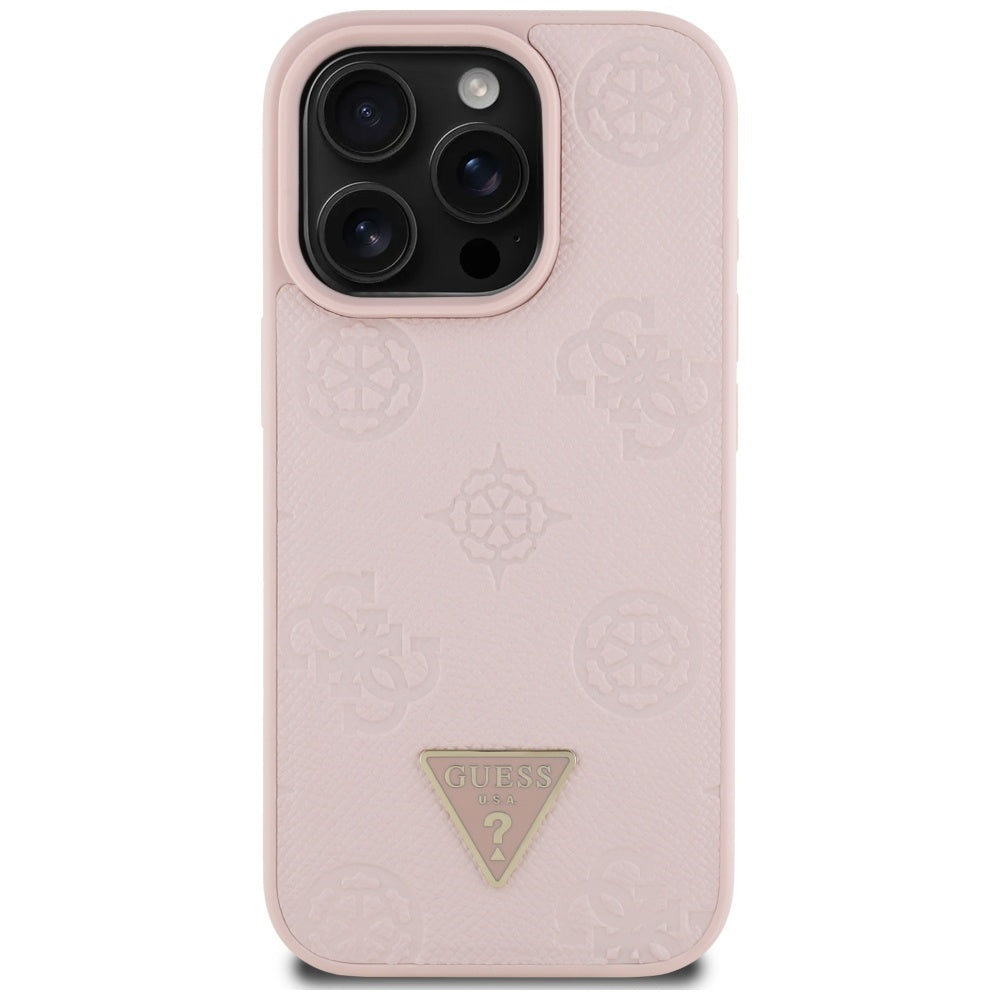 Калъф MagSafe за Apple iPhone 16 Pro, Guess, Peony Grained Hot Stamp Triangle, Розов