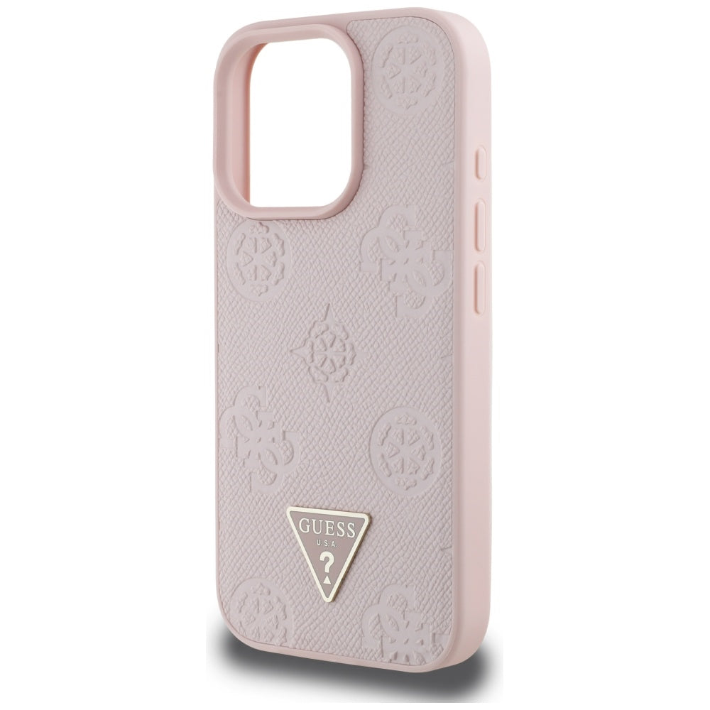 Калъф MagSafe за Apple iPhone 16 Pro, Guess, Peony Grained Hot Stamp Triangle, Розов