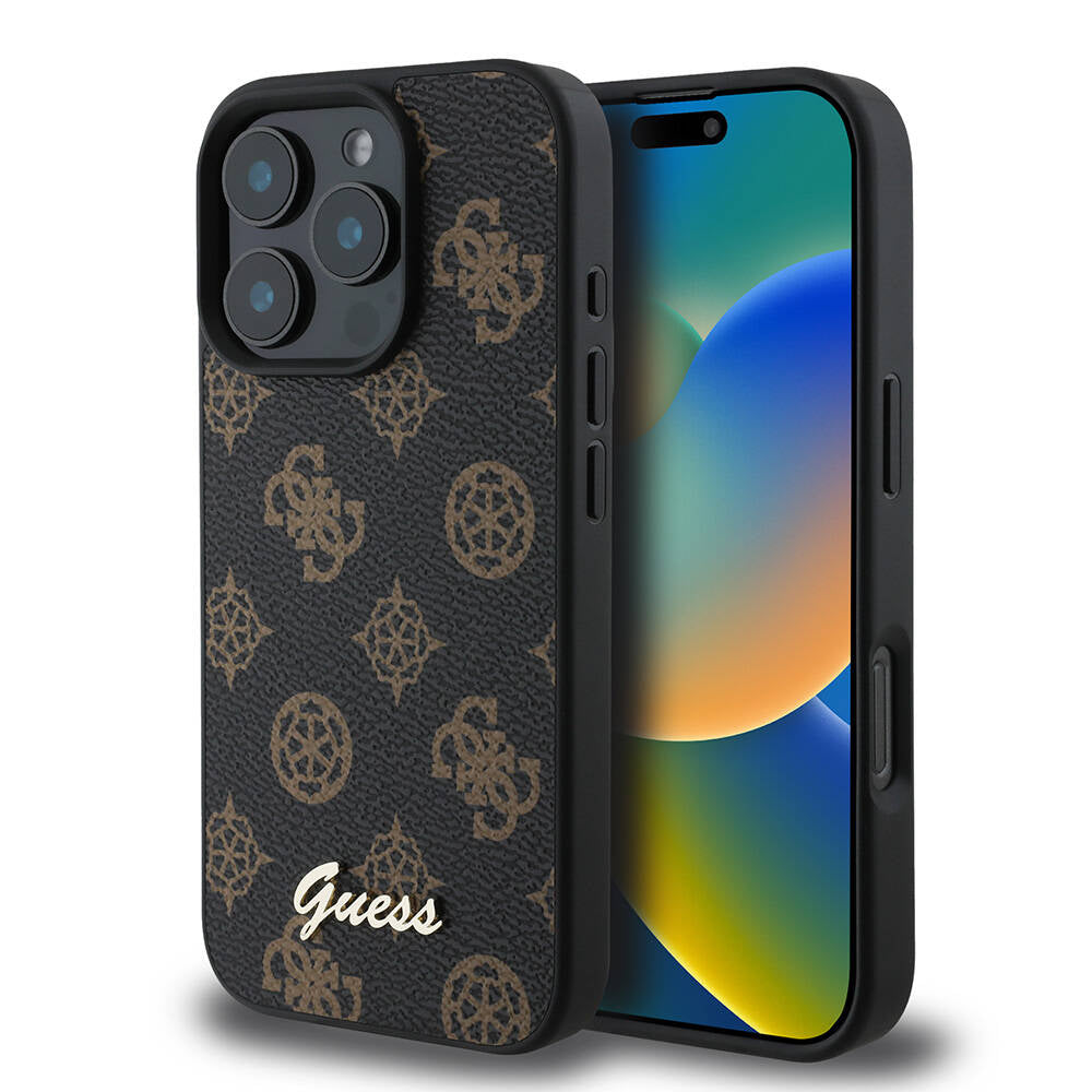 MagSafe Case for Apple iPhone 16 Pro, Guess, Peony Script, Black
