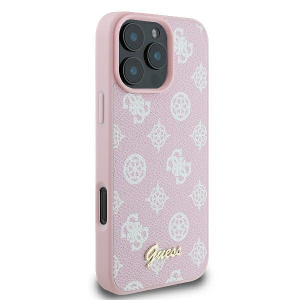 Калъф MagSafe за Apple iPhone 16 Pro, Guess, Peony Script, Розов