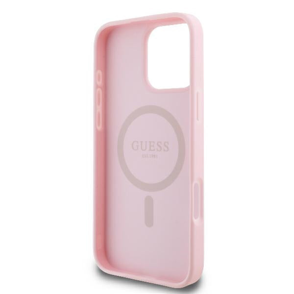 Калъф MagSafe за Apple iPhone 16 Pro, Guess, Peony Script, Розов