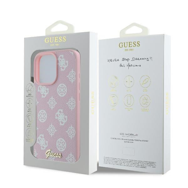 Калъф MagSafe за Apple iPhone 16 Pro, Guess, Peony Script, Розов
