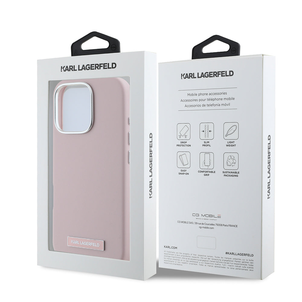Калъф MagSafe за Apple iPhone 16 Pro, Karl Lagerfeld, FW Metal Plate, Розов