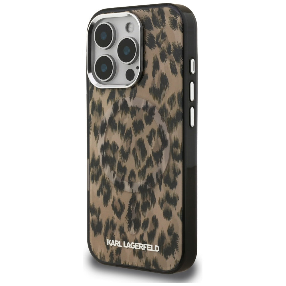 Калъф MagSafe за Apple iPhone 16 Pro, Karl Lagerfeld, IML Leopard Pattern, Кафяв
