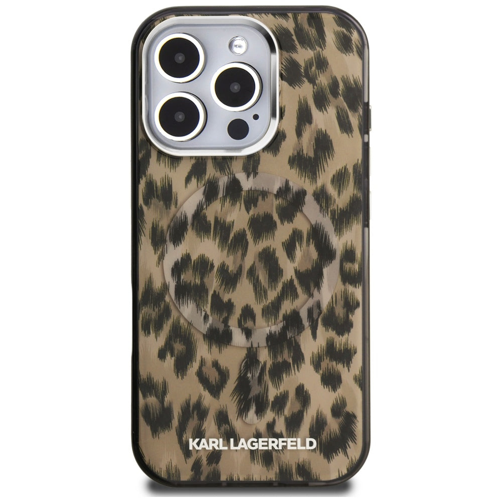 Калъф MagSafe за Apple iPhone 16 Pro, Karl Lagerfeld, IML Leopard Pattern, Кафяв