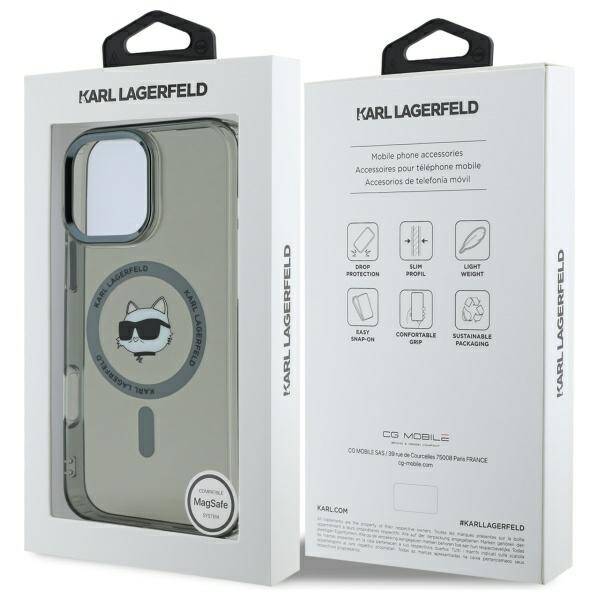 Калъф MagSafe за Apple iPhone 16 Pro, Karl Lagerfeld, IML Metal Choupette's Head, Черен