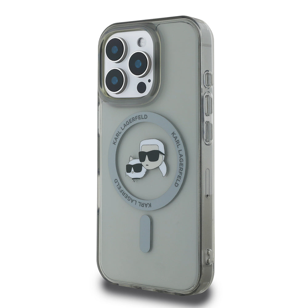Калъф MagSafe за Apple iPhone 16 Pro, Karl Lagerfeld, IML Metal Karl & Choupette's Heads, Черен