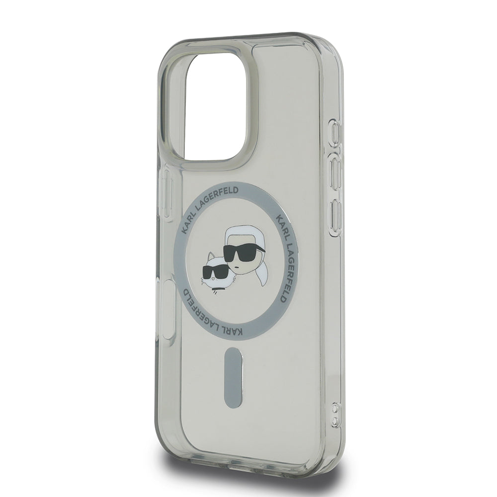 Калъф MagSafe за Apple iPhone 16 Pro, Karl Lagerfeld, IML Metal Karl & Choupette's Heads, Черен