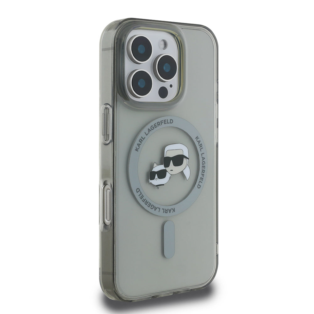 Калъф MagSafe за Apple iPhone 16 Pro, Karl Lagerfeld, IML Metal Karl & Choupette's Heads, Черен