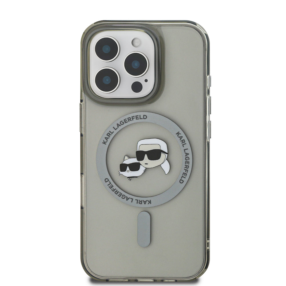 Калъф MagSafe за Apple iPhone 16 Pro, Karl Lagerfeld, IML Metal Karl & Choupette's Heads, Черен