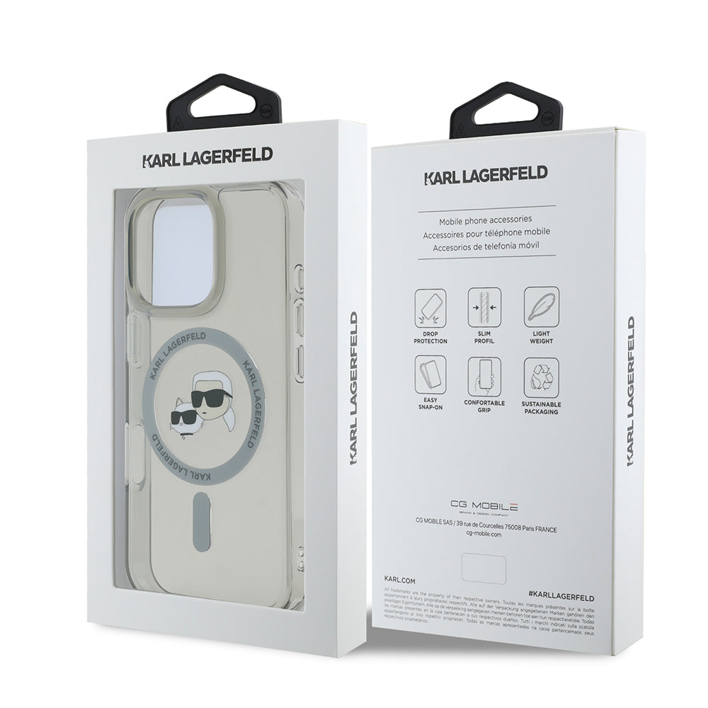 Калъф MagSafe за Apple iPhone 16 Pro, Karl Lagerfeld, IML Metal Karl & Choupette's Heads, Черен