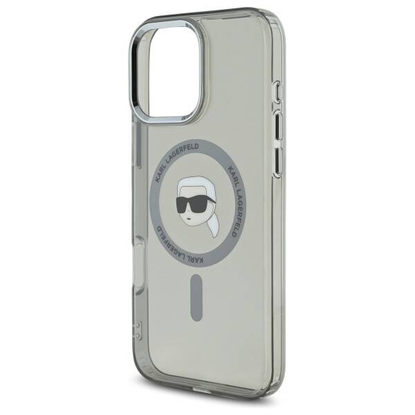 Калъф MagSafe за Apple iPhone 16 Pro, Karl Lagerfeld, IML Metal Karl's Head, Черен
