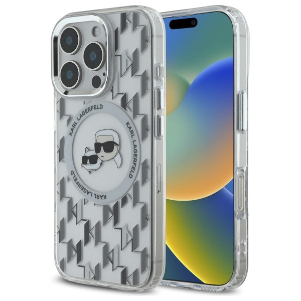 Калъф MagSafe за Apple iPhone 16 Pro, Karl Lagerfeld, IML Monogram Karl & Choupette's Heads, Прозрачен