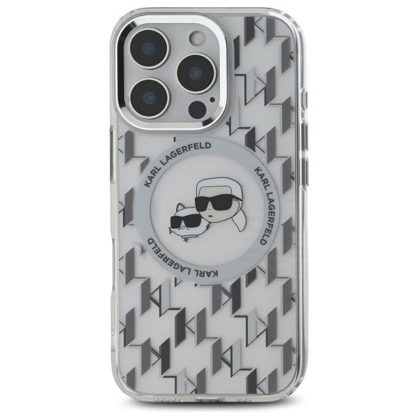 Калъф MagSafe за Apple iPhone 16 Pro, Karl Lagerfeld, IML Monogram Karl & Choupette's Heads, Прозрачен