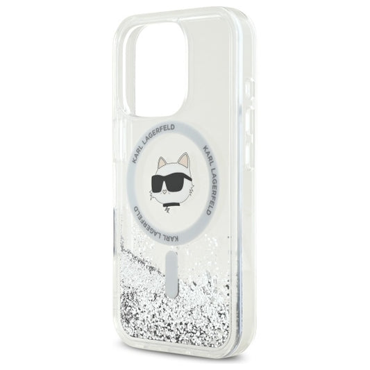 Калъф MagSafe за Apple iPhone 16 Pro, Karl Lagerfeld, Liquid Glitter Choupette's Head, Прозрачен
