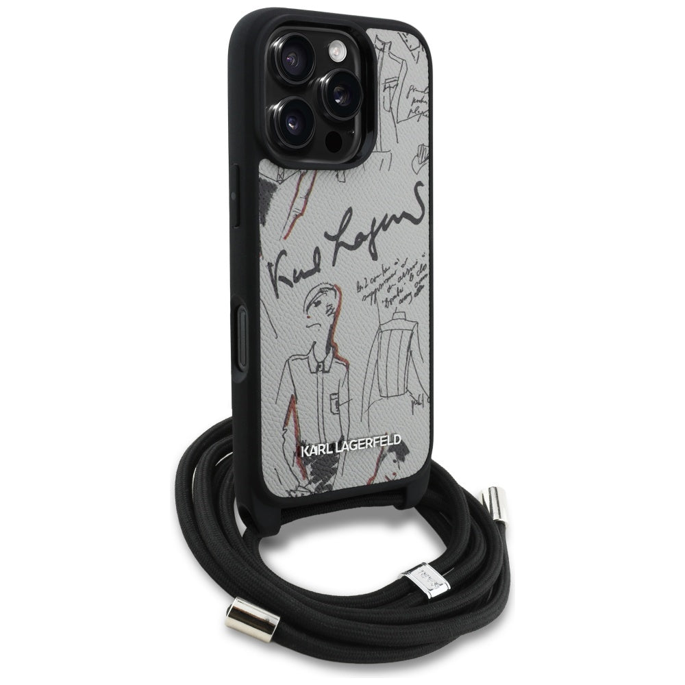 Калъф MagSafe за Apple iPhone 16 Pro, Karl Lagerfeld, Saffiano Crossbody, Сив