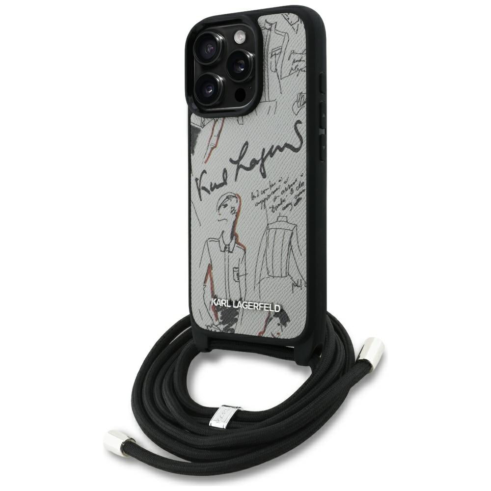 Калъф MagSafe за Apple iPhone 16 Pro, Karl Lagerfeld, Saffiano Crossbody, Сив