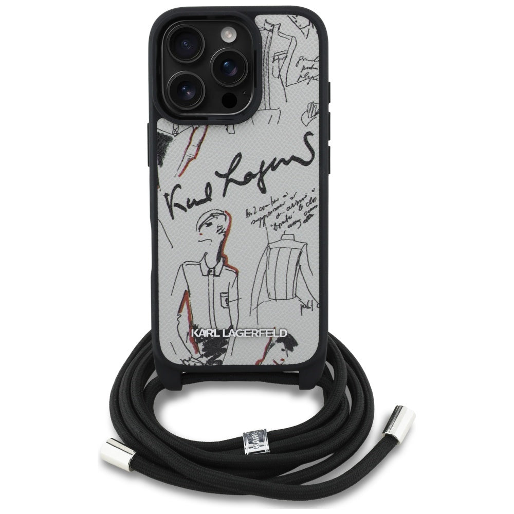 Калъф MagSafe за Apple iPhone 16 Pro, Karl Lagerfeld, Saffiano Crossbody, Сив