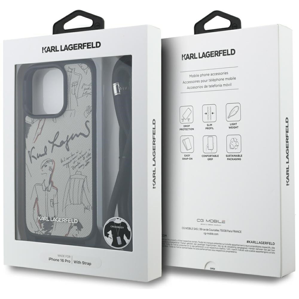 Калъф MagSafe за Apple iPhone 16 Pro, Karl Lagerfeld, Saffiano Crossbody, Сив