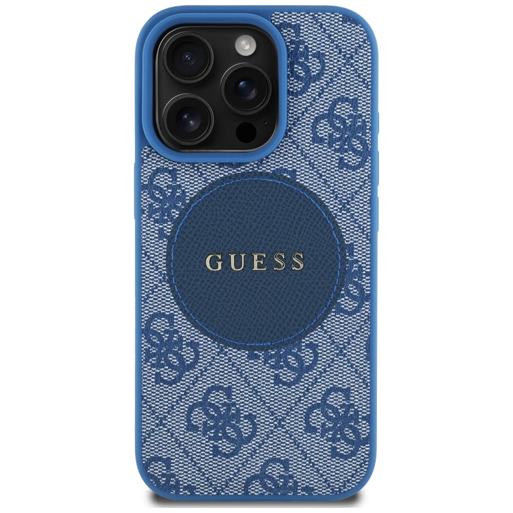 Калъф MagSafe за Apple iPhone 16 Pro Max, Guess, 4G Circle Classic Logo, Син