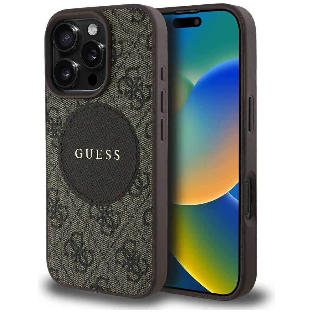 Калъф MagSafe за Apple iPhone 16 Pro Max, Guess, 4G Circle Classic Logo, Кафяв