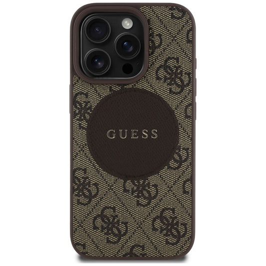 Калъф MagSafe за Apple iPhone 16 Pro Max, Guess, 4G Circle Classic Logo, Кафяв