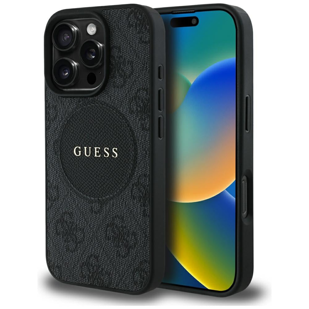 Калъф MagSafe за Apple iPhone 16 Pro Max, Guess, 4G Circle Classic Logo, Черен