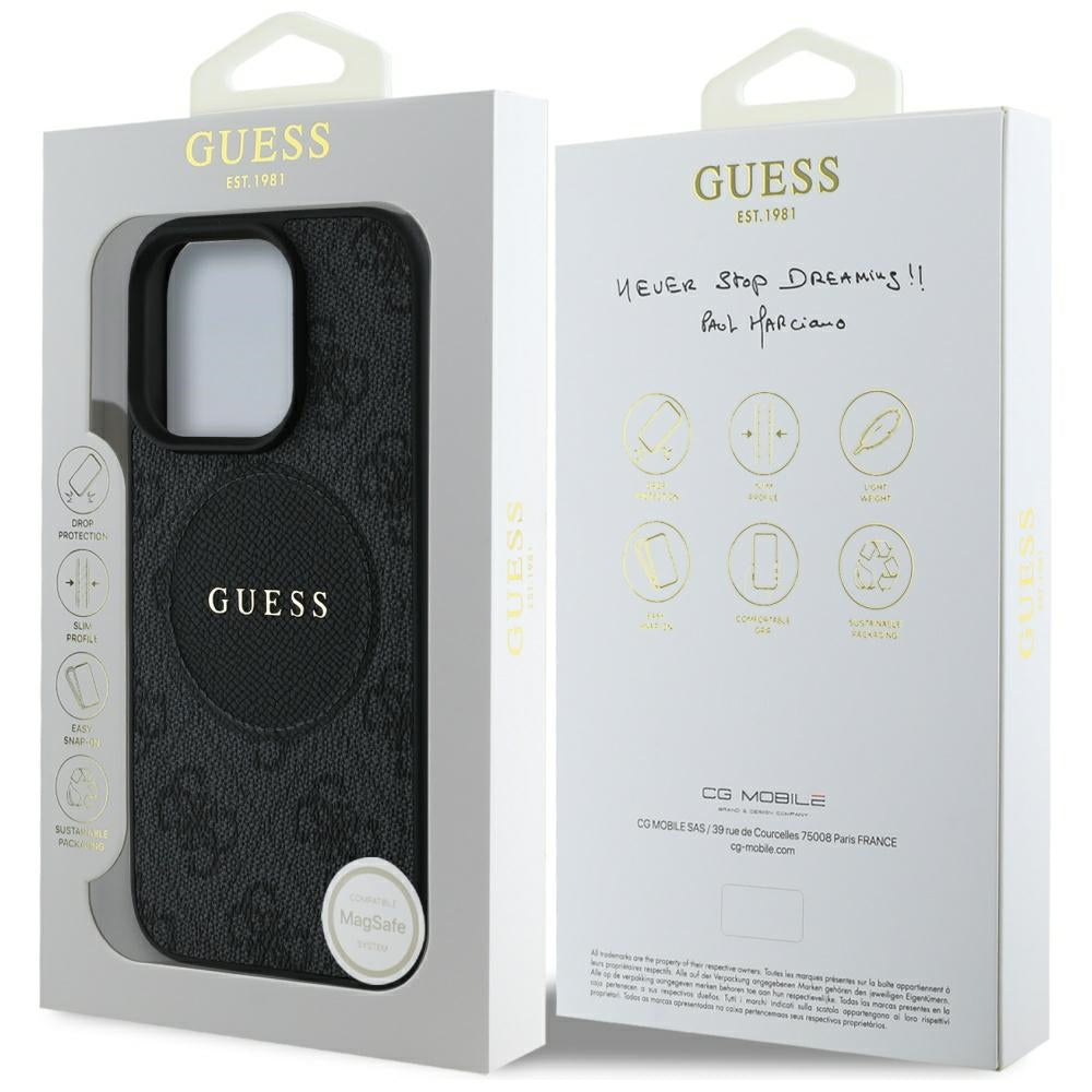 Калъф MagSafe за Apple iPhone 16 Pro Max, Guess, 4G Circle Classic Logo, Черен