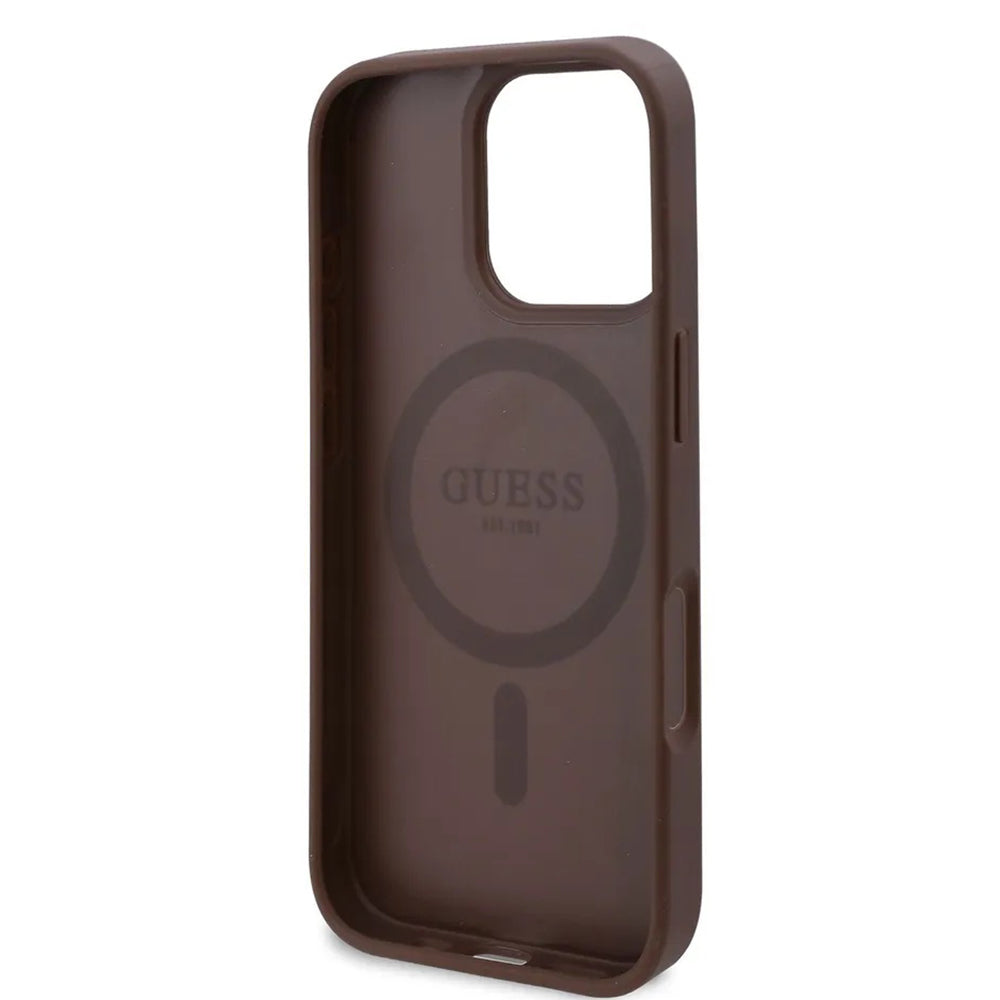 Калъф MagSafe за Apple iPhone 16 Pro Max, Guess, 4G Flowers Print, Кафяв