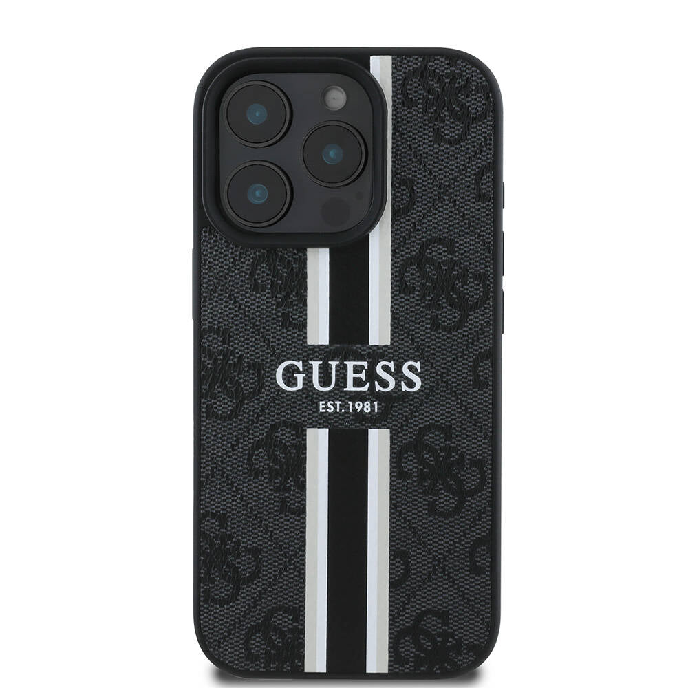 Калъф MagSafe за Apple iPhone 16 Pro Max, Guess, 4G Printed Stripes, Черен