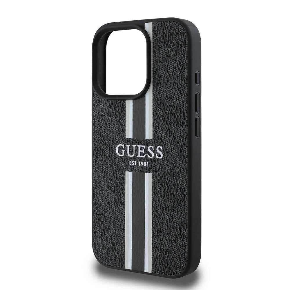 Калъф MagSafe за Apple iPhone 16 Pro Max, Guess, 4G Printed Stripes, Черен