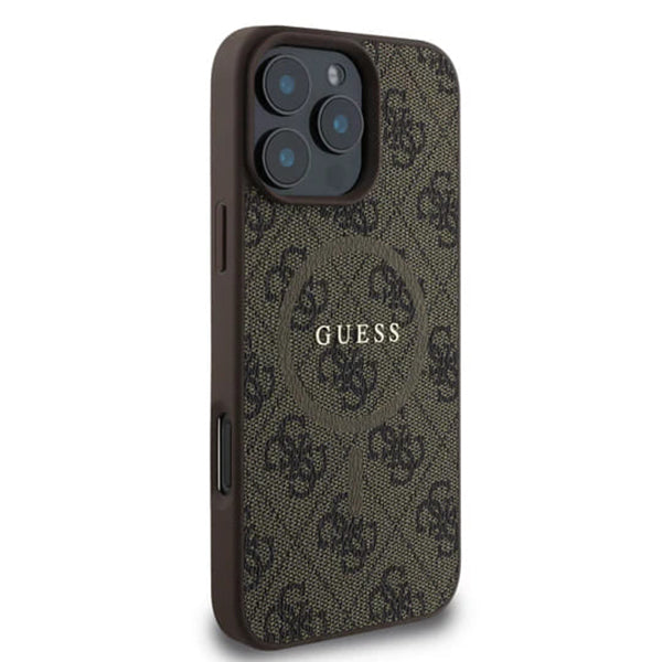 Калъф MagSafe за Apple iPhone 16 Pro Max, Guess, 4G Ring Classic Logo, Кафяв