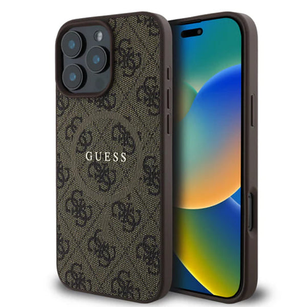Калъф MagSafe за Apple iPhone 16 Pro Max, Guess, 4G Ring Classic Logo, Кафяв