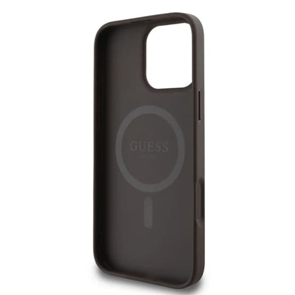 Калъф MagSafe за Apple iPhone 16 Pro Max, Guess, 4G Ring Classic Logo, Кафяв