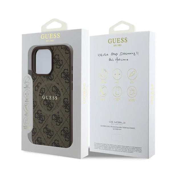 Калъф MagSafe за Apple iPhone 16 Pro Max, Guess, 4G Ring Classic Logo, Кафяв