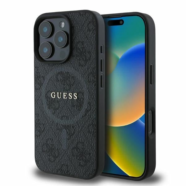 Калъф MagSafe за Apple iPhone 16 Pro Max, Guess, 4G Ring Classic Logo, Черен