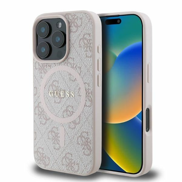 Калъф MagSafe за Apple iPhone 16 Pro Max, Guess, 4G Ring Classic Logo, Розов