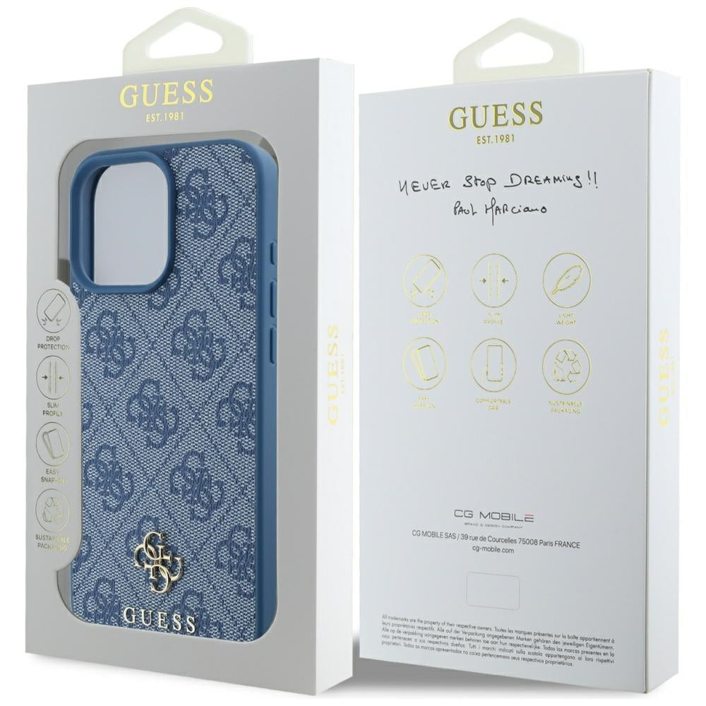 Калъф MagSafe за Apple iPhone 16 Pro Max, Guess, 4G Small and Classic Logo, Син