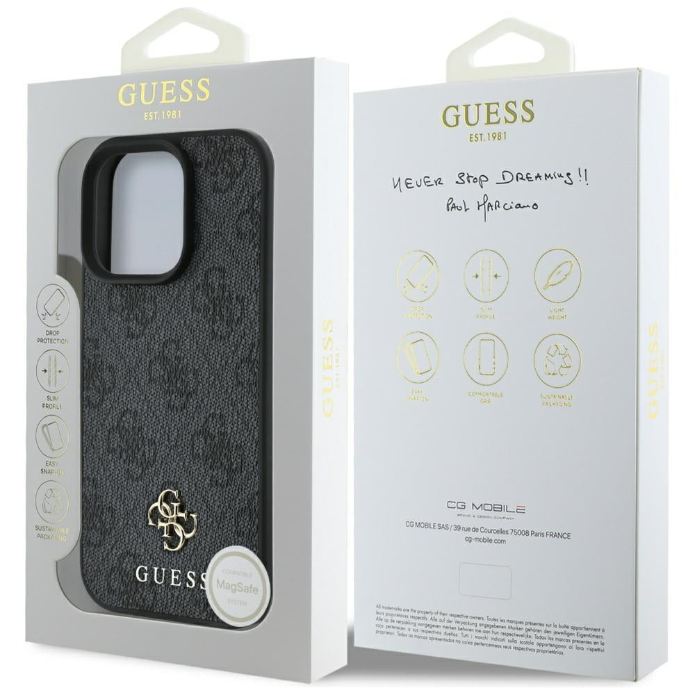 Калъф MagSafe за Apple iPhone 16 Pro Max, Guess, 4G Small and Classic Logo, Черен
