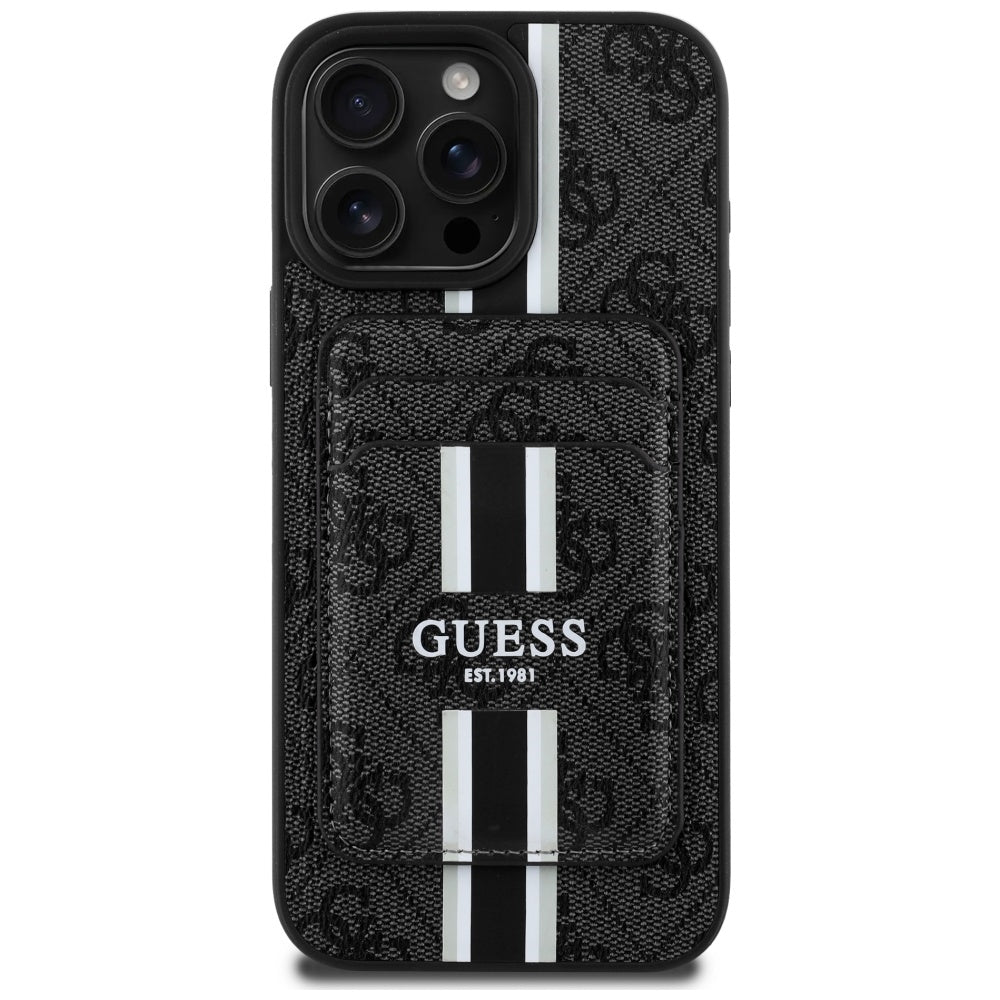 Калъф MagSafe за Apple iPhone 16 Pro Max, Guess, Cardslot 4G Stripes, Черен